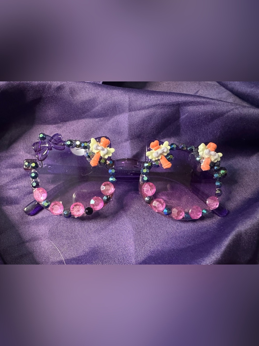 Embellished Purple Cat-Eye Sunglasses with Pink wand charms